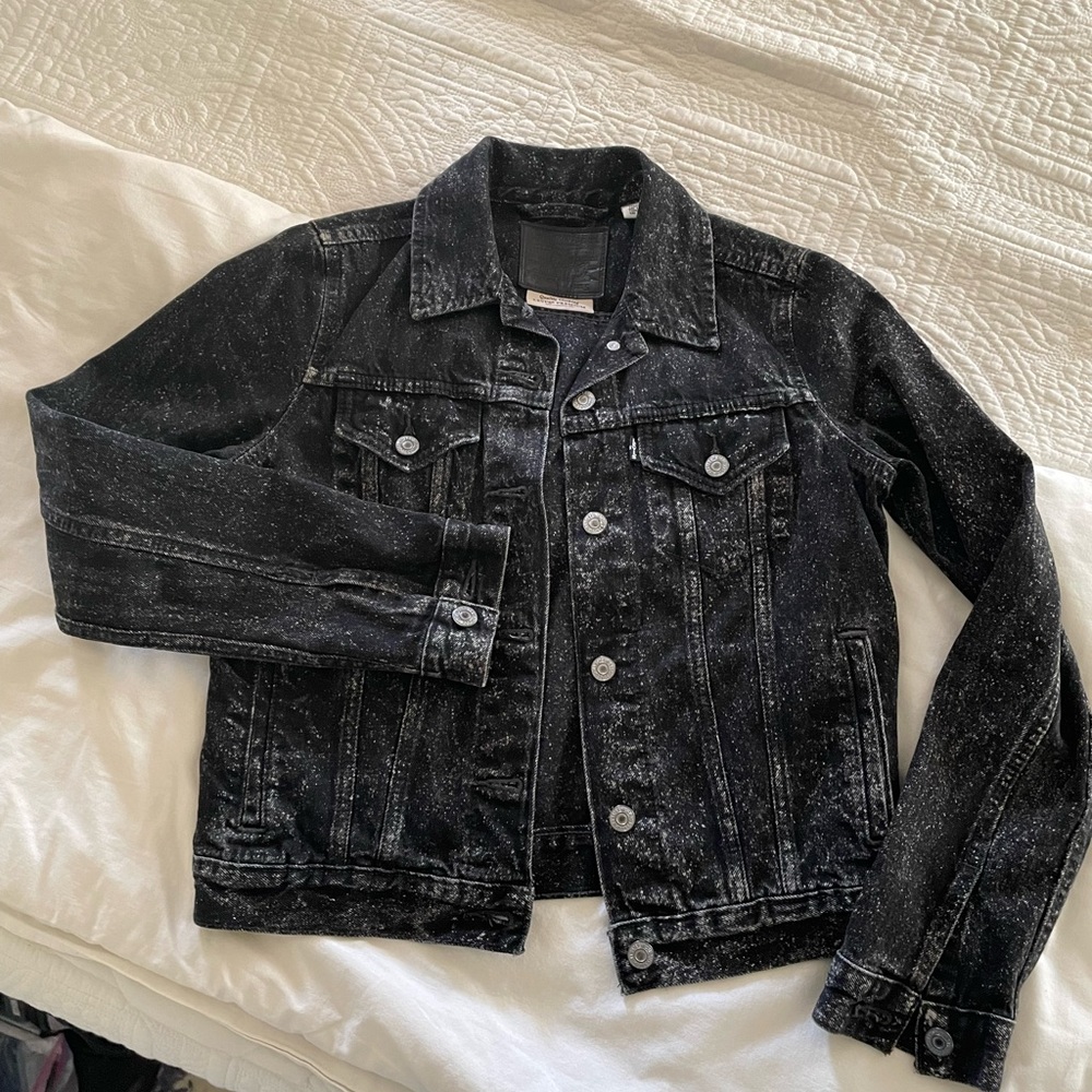 Womens Black Speckled Denim Jacket